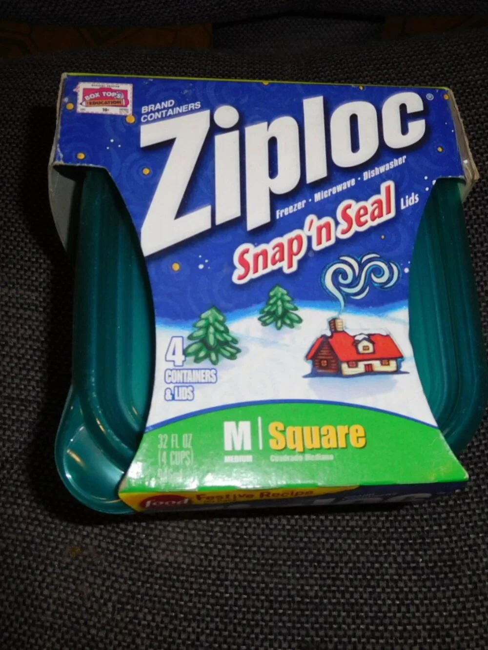 New Vtg Ziploc Food Containers Vintage Holiday Christmas green M squares 32 oz